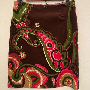 Trina Turk Los Angeles Brown/Pink/Paisley Corduroy Skirt
